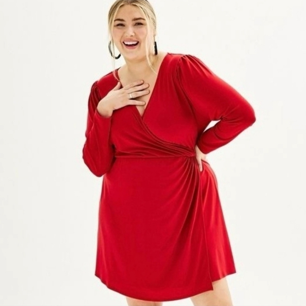 NWT Nine West Plus Size Faux Wrap Knee Length Dress